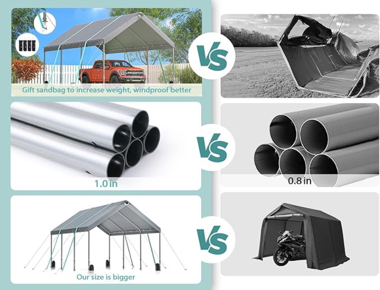 10 * 20 Heavy Duty Carport Canopy - Extra Large Portable Car Tent Garage with Adjustable Peak Height from 9.5ft to 11ft,Removable Roof &Side Walls for Car, SUV,Boats 0e7rxg-c0