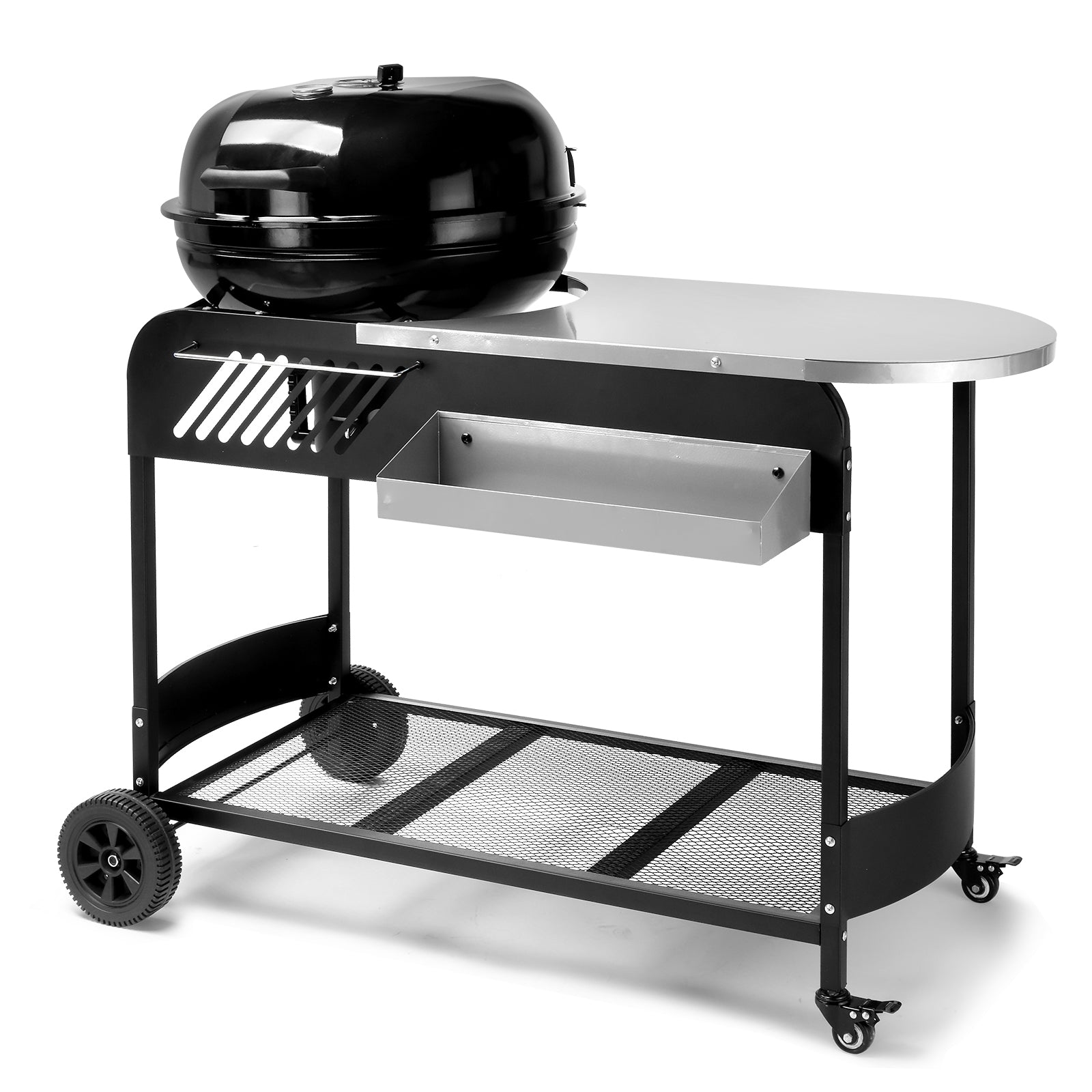 110*45*110cm Portable Charcoal Grill with Wheels and Sidetable, Large BBQ Smoker with Adjustable Vents on Lid for Outdoor Party Camping Picnic 0e7rxg-c0