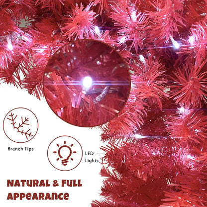 6FT Hinged Fir Artificial Fir Bent Top Christmas Tree, Xmas Tree Bendable Santa Hat Style Christmas Tree Holiday Decoration,1250 Lush Branch Tips, 300 LED Lights X-mas 0e7rxg-c0