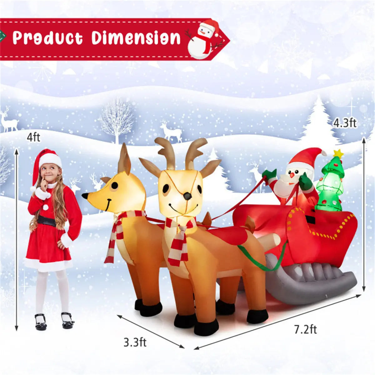 7.2ft Inflatable Santa Sleigh with Reindeer - LED, Durable & Easy Setup for Festive Outdoor Decor 0e7rxg-c0