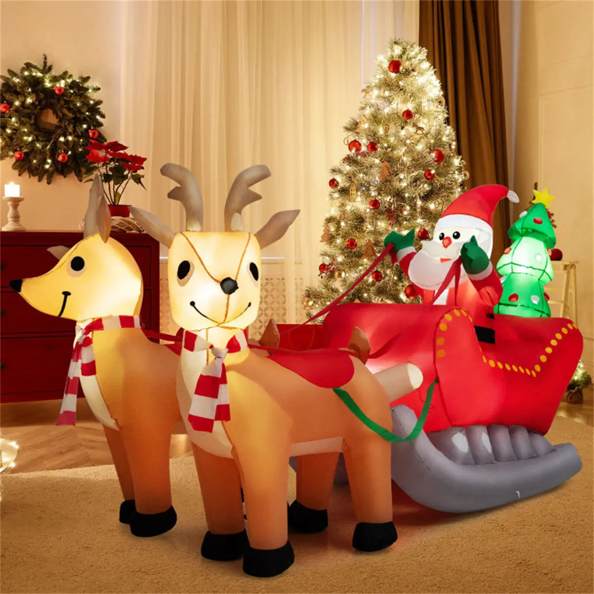 7.2ft Inflatable Santa Sleigh with Reindeer - LED, Durable & Easy Setup for Festive Outdoor Decor 0e7rxg-c0