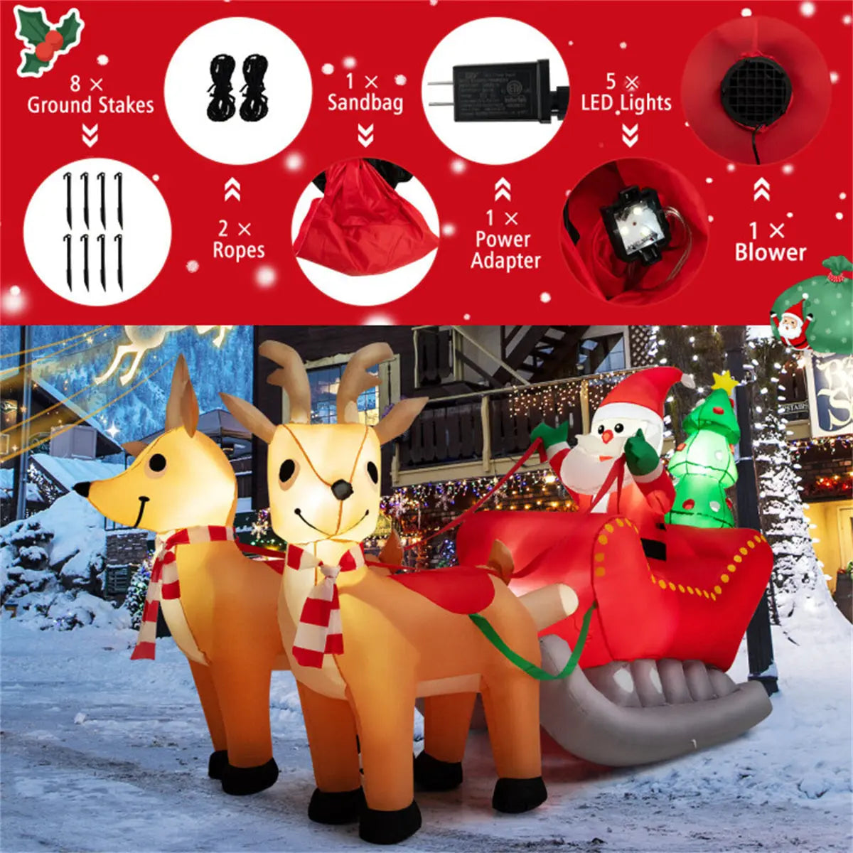 7.2ft Inflatable Santa Sleigh with Reindeer - LED, Durable & Easy Setup for Festive Outdoor Decor 0e7rxg-c0