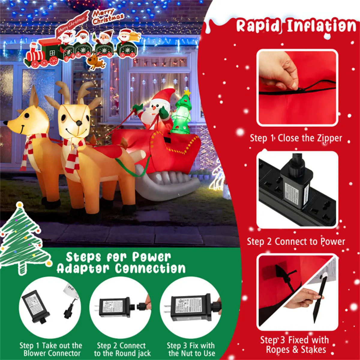 7.2ft Inflatable Santa Sleigh with Reindeer - LED, Durable & Easy Setup for Festive Outdoor Decor 0e7rxg-c0