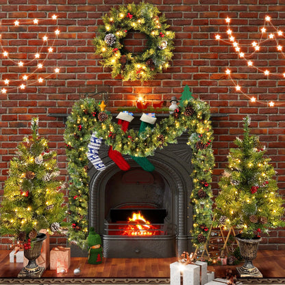 Pre-lit Xmas Tree Artificial Christmas 4-Piece Set,Garland, Wreath and Set of 2 3FT Entrance Trees X-mas with LED Lights, Christmas Tree 0e7rxg-c0