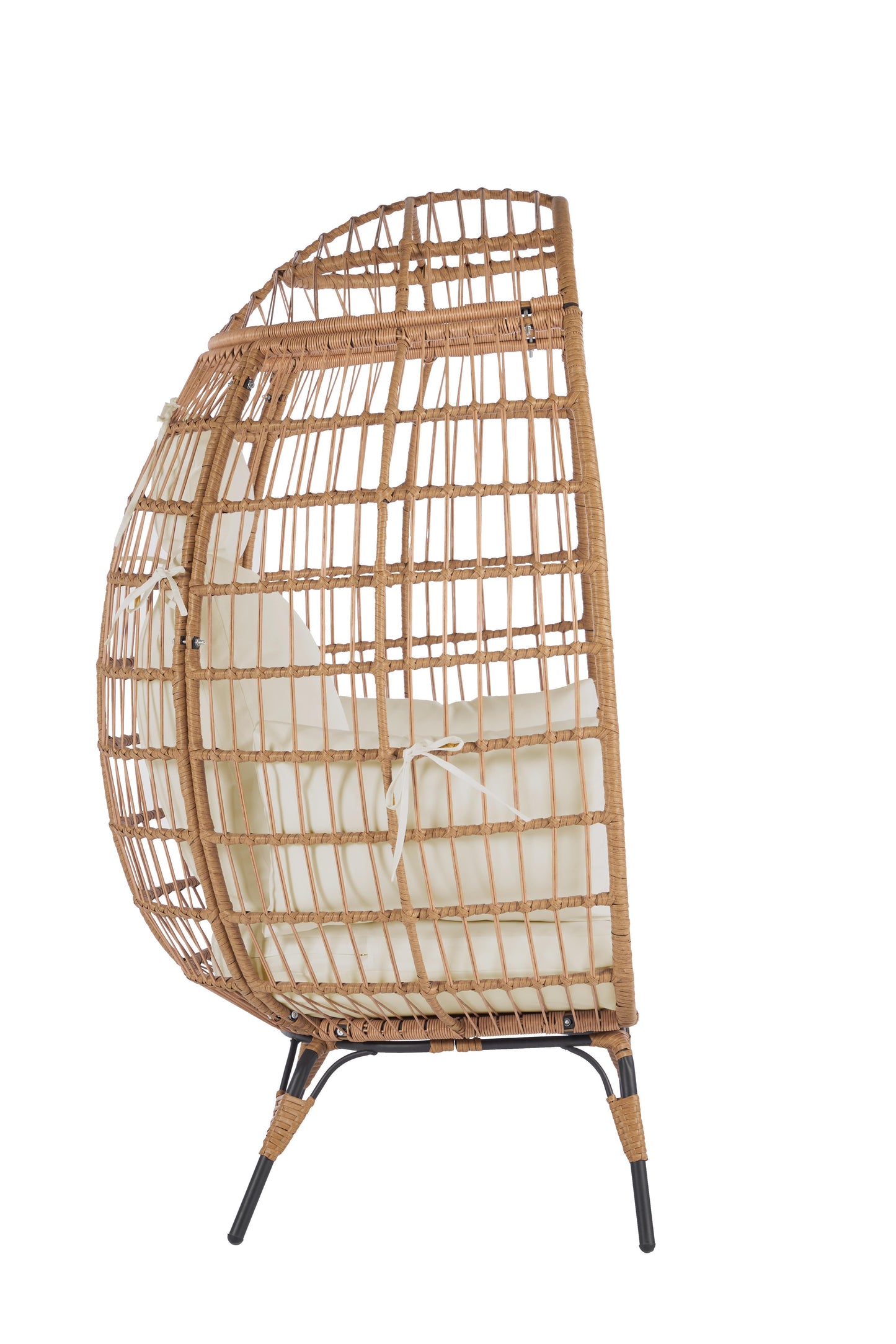 Wicker Egg Chair, Oversized Indoor Outdoor Lounger for Patio, Backyard, Living Room w/ 5 Cushions, Steel Frame, - Beige 0e7rxg-c0