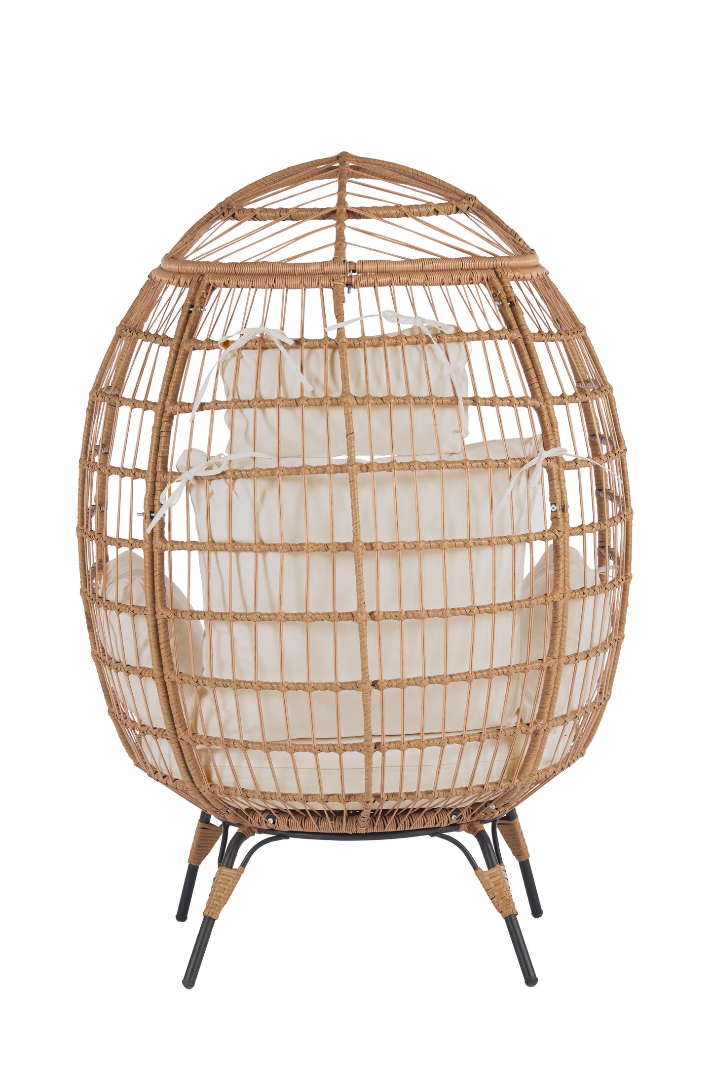 Wicker Egg Chair, Oversized Indoor Outdoor Lounger for Patio, Backyard, Living Room w/ 5 Cushions, Steel Frame, - Beige 0e7rxg-c0