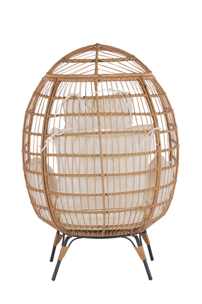 Wicker Egg Chair, Oversized Indoor Outdoor Lounger for Patio, Backyard, Living Room w/ 5 Cushions, Steel Frame, - Beige 0e7rxg-c0