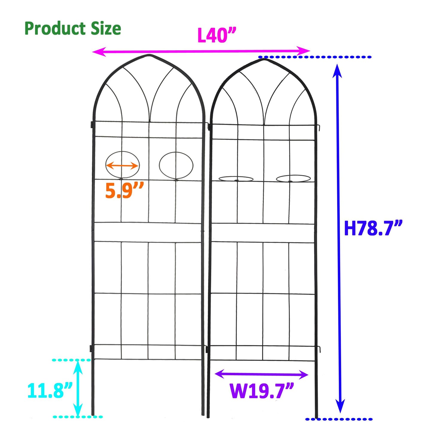 2 Pack Metal Garden Trellis 78.7" x 19.7" Rustproof Trellis for Climbing Plants Outdoor Flower Support Black 0e7rxg-c0