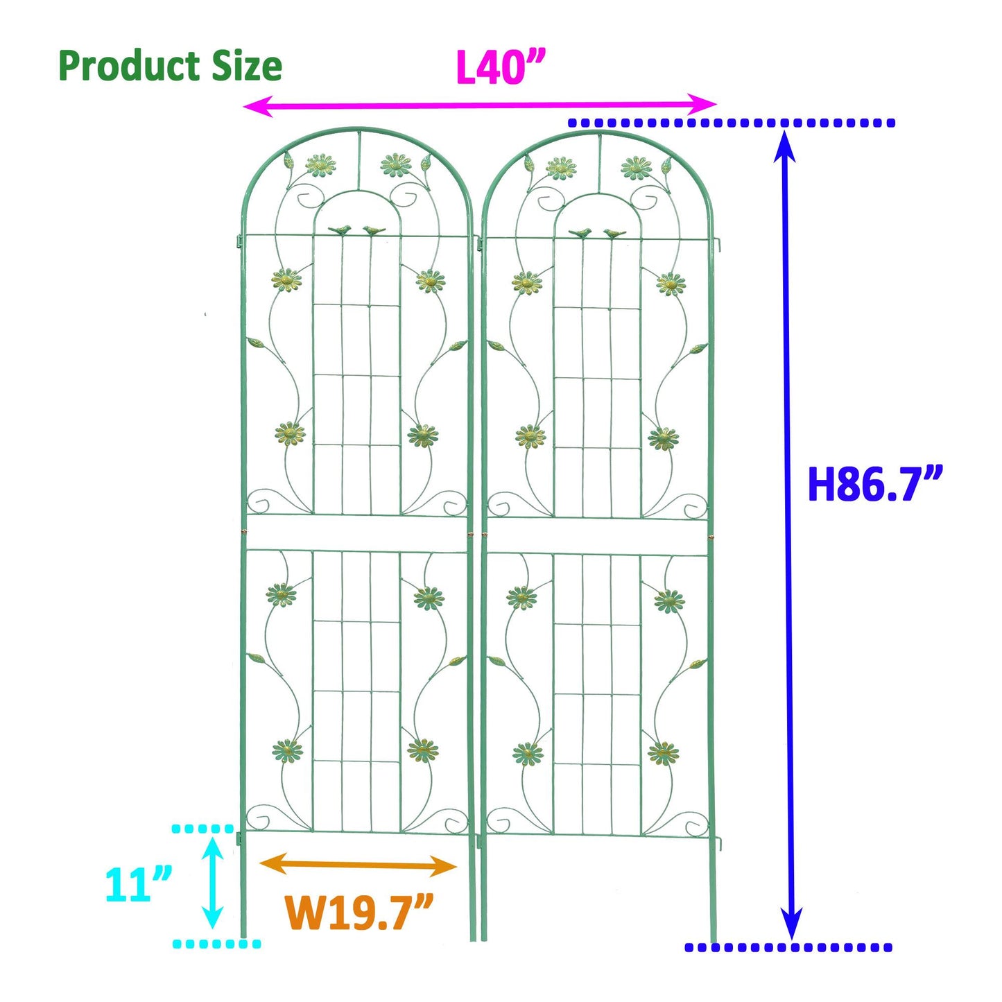 2 Pack Metal Garden Trellis 86.7" x 19.7" Rustproof Trellis for Climbing Plants Outdoor Flower Support Green 0e7rxg-c0