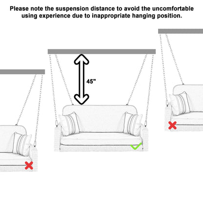 PE Wicker Porch Swing, 2-Seater Hanging Bench With Chains, Patio Furniture Swing For Backyard Garden Poolside, White And Gray 0e7rxg-c0