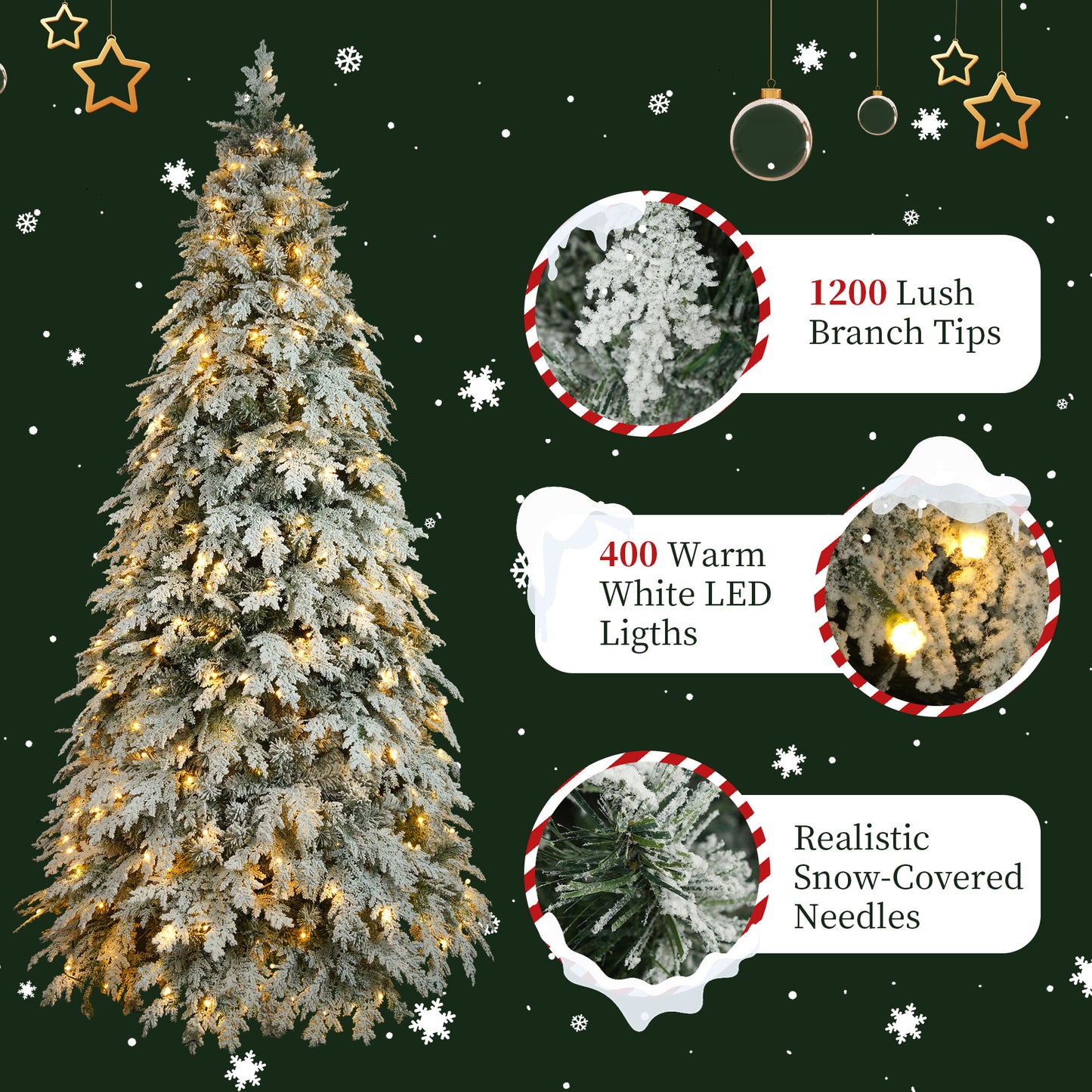 7.5ft Artificial Christmas Tree with 400 LED Lights and 1200 Bendable Branches, Christmas Tree Holiday Decoration, Creative Decorated Trees, Xmas Tree Christmas Decorations 0e7rxg-c0