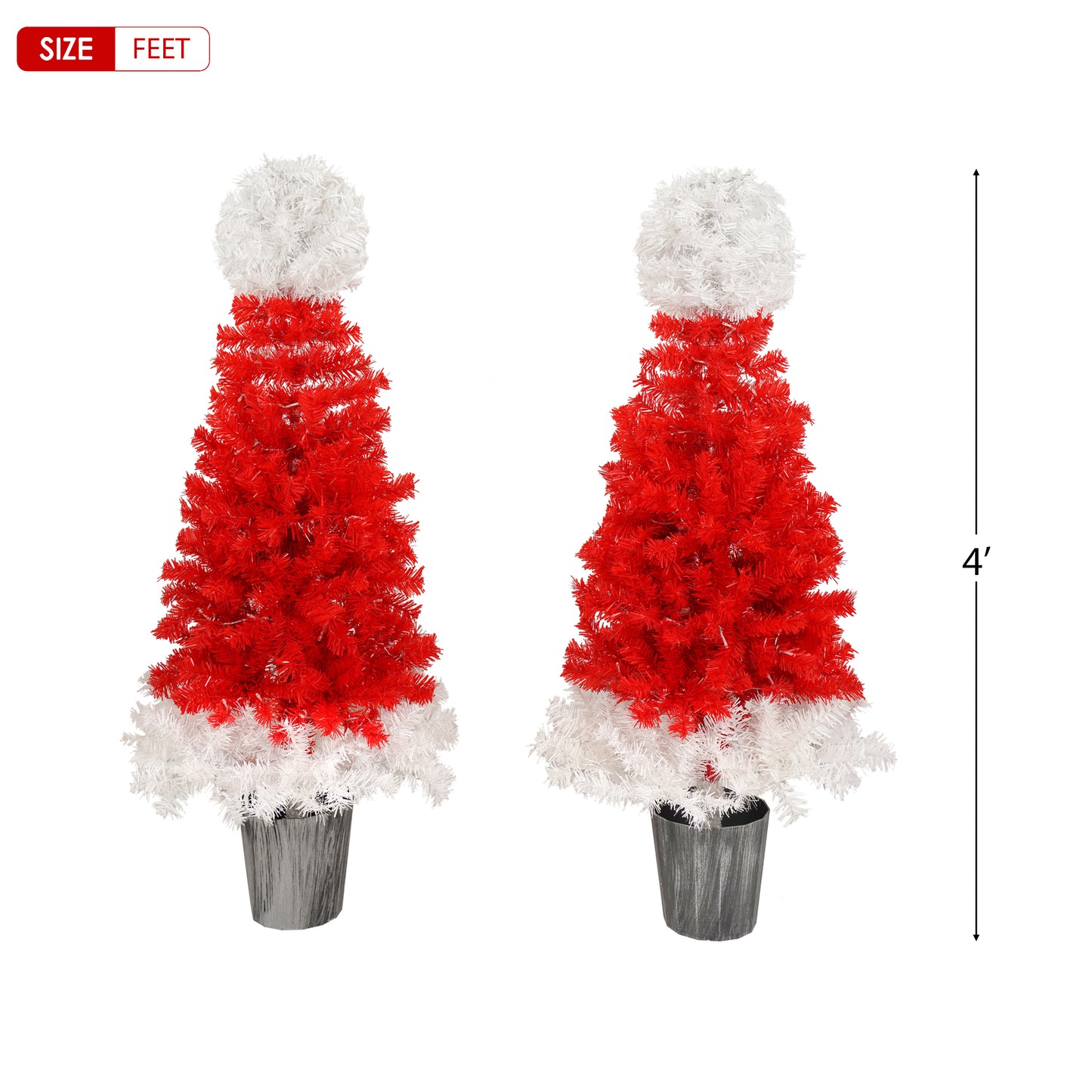 Lighted Santa Hat Style Christmas Tree Set of 2, 4ft Artificial Tree with Warm White Lights, Christmas Tree for Decoration Inside and Outside 0e7rxg-c0