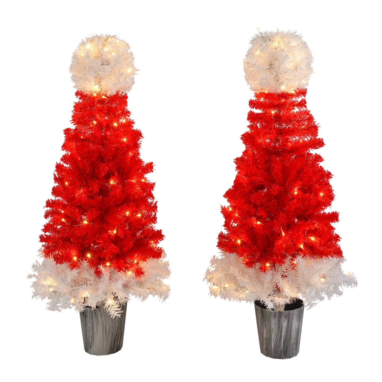 Lighted Santa Hat Style Christmas Tree Set of 2, 4ft Artificial Tree with Warm White Lights, Christmas Tree for Decoration Inside and Outside 0e7rxg-c0