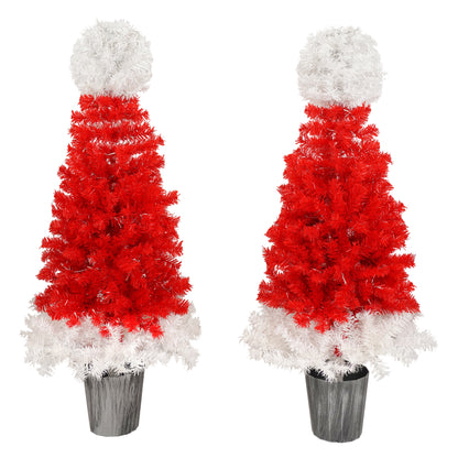 Lighted Santa Hat Style Christmas Tree Set of 2, 4ft Artificial Tree with Warm White Lights, Christmas Tree for Decoration Inside and Outside 0e7rxg-c0