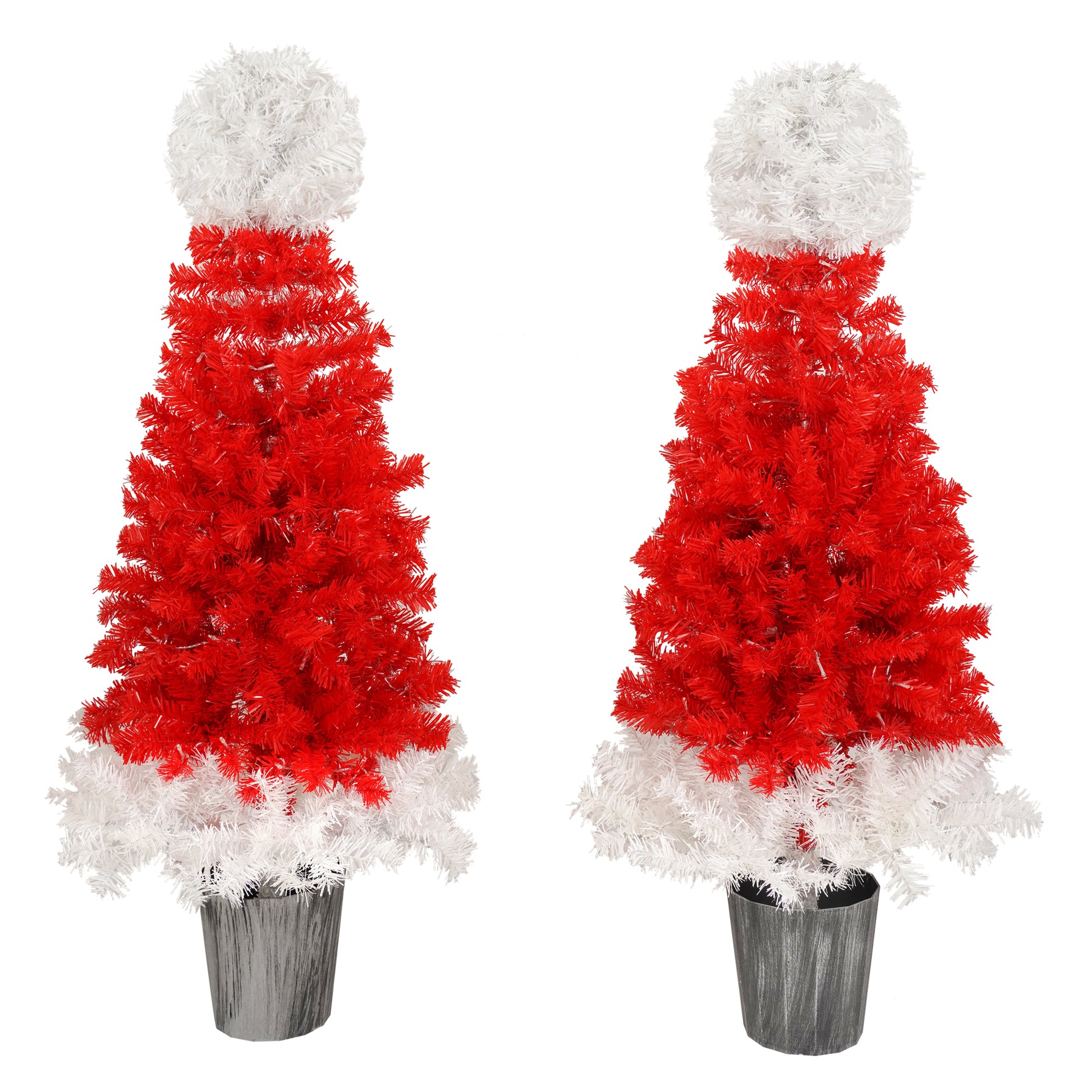 Lighted Santa Hat Style Christmas Tree Set of 2, 4ft Artificial Tree with Warm White Lights, Christmas Tree for Decoration Inside and Outside 0e7rxg-c0