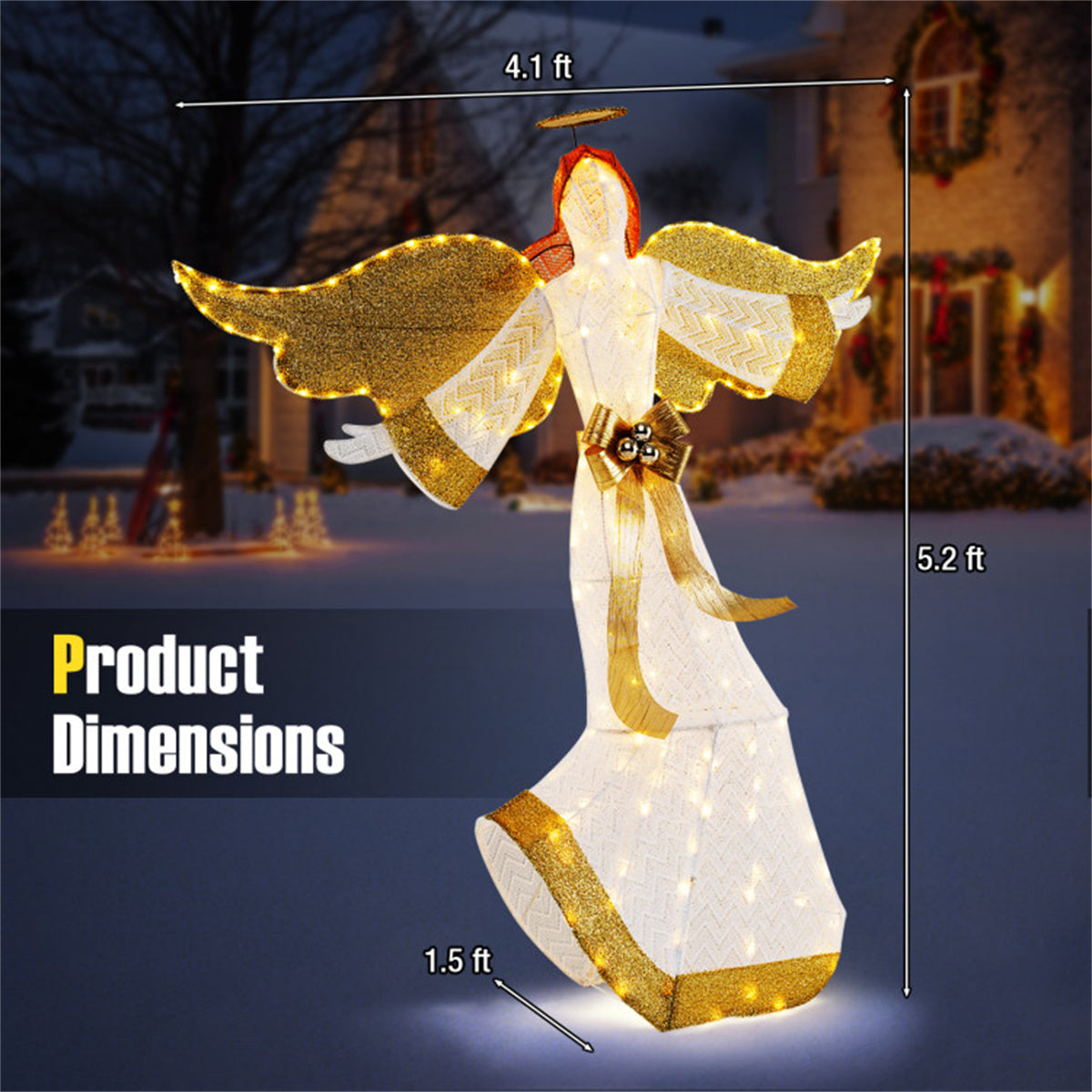 5.2 ft Christmas Pre-Lit Angel with Halo, Christmas Decorations 0e7rxg-c0