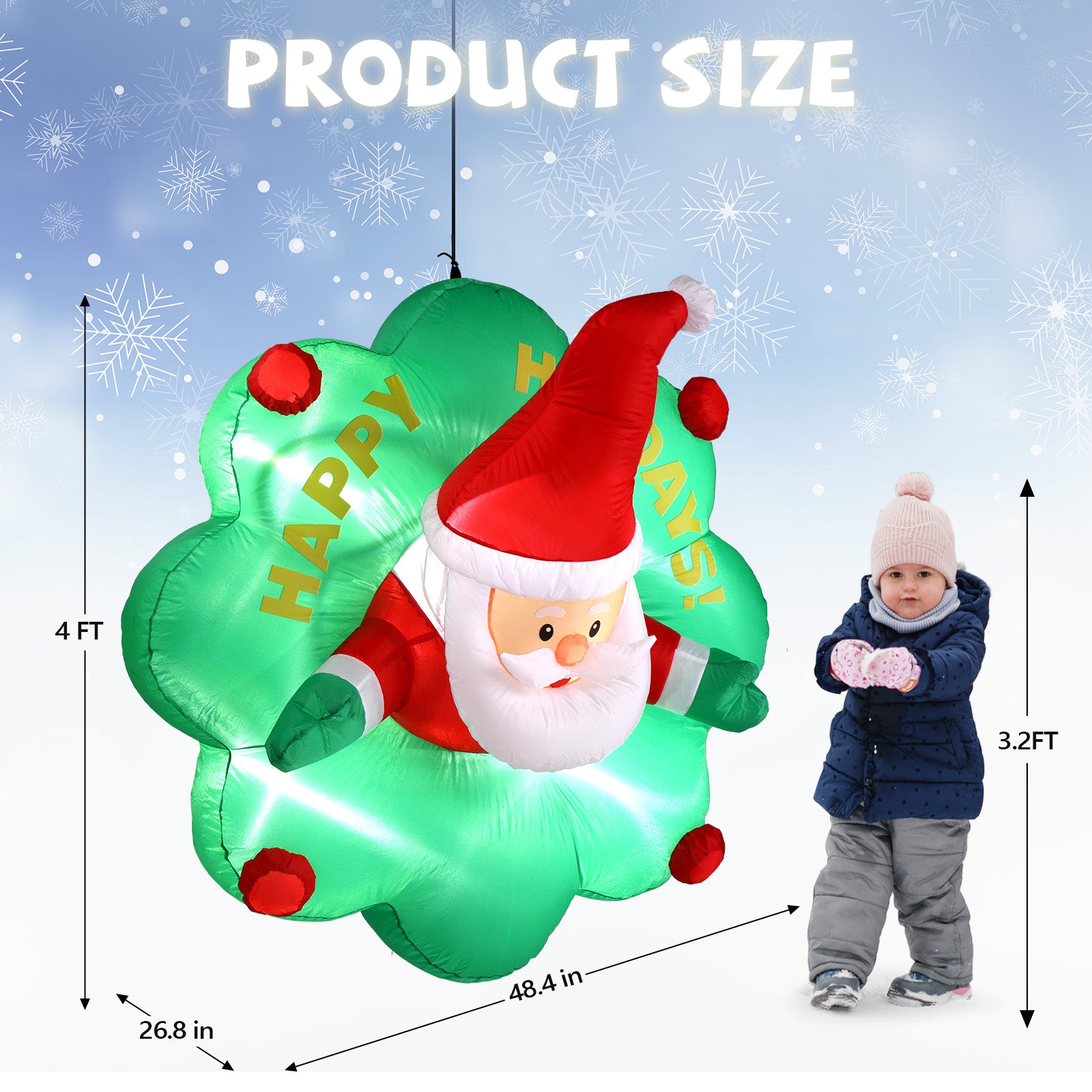 4 FT Lighted Christmas Inflatable Santa with Wreath Broke Out from Window, Large Blow Up Hanging Inflatable Decoration with Built-in LED Lights for Window Decor Holiday Party Front Yard Lawn Garden 0e7rxg-c0