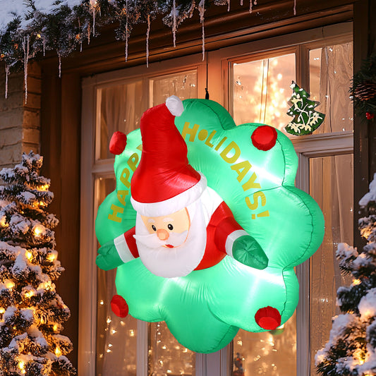 4 FT Lighted Christmas Inflatable Santa with Wreath Broke Out from Window, Large Blow Up Hanging Inflatable Decoration with Built-in LED Lights for Window Decor Holiday Party Front Yard Lawn Garden 0e7rxg-c0