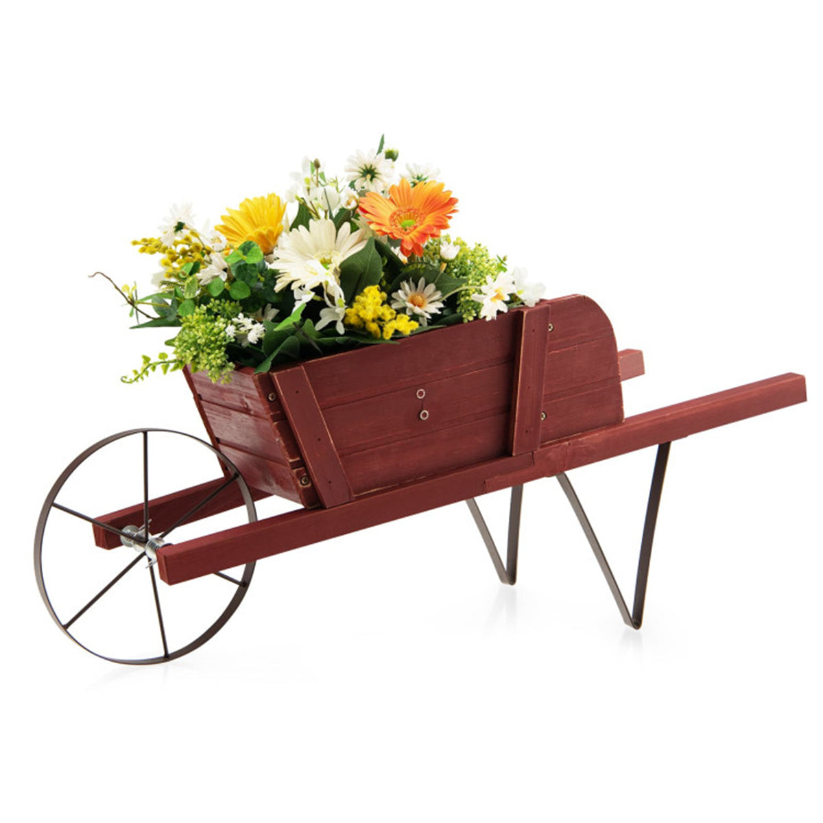 2 In 1 Wheelbarrow Planter，Wooden Wagon Planter with 9 Magnetic Accessories for Garden Yard 0e7rxg-c0