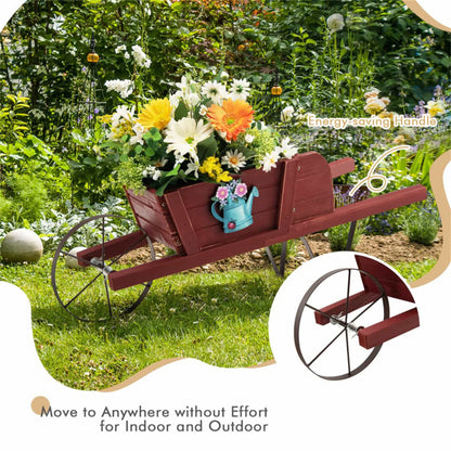 2 In 1 Wheelbarrow Planter，Wooden Wagon Planter with 9 Magnetic Accessories for Garden Yard 0e7rxg-c0