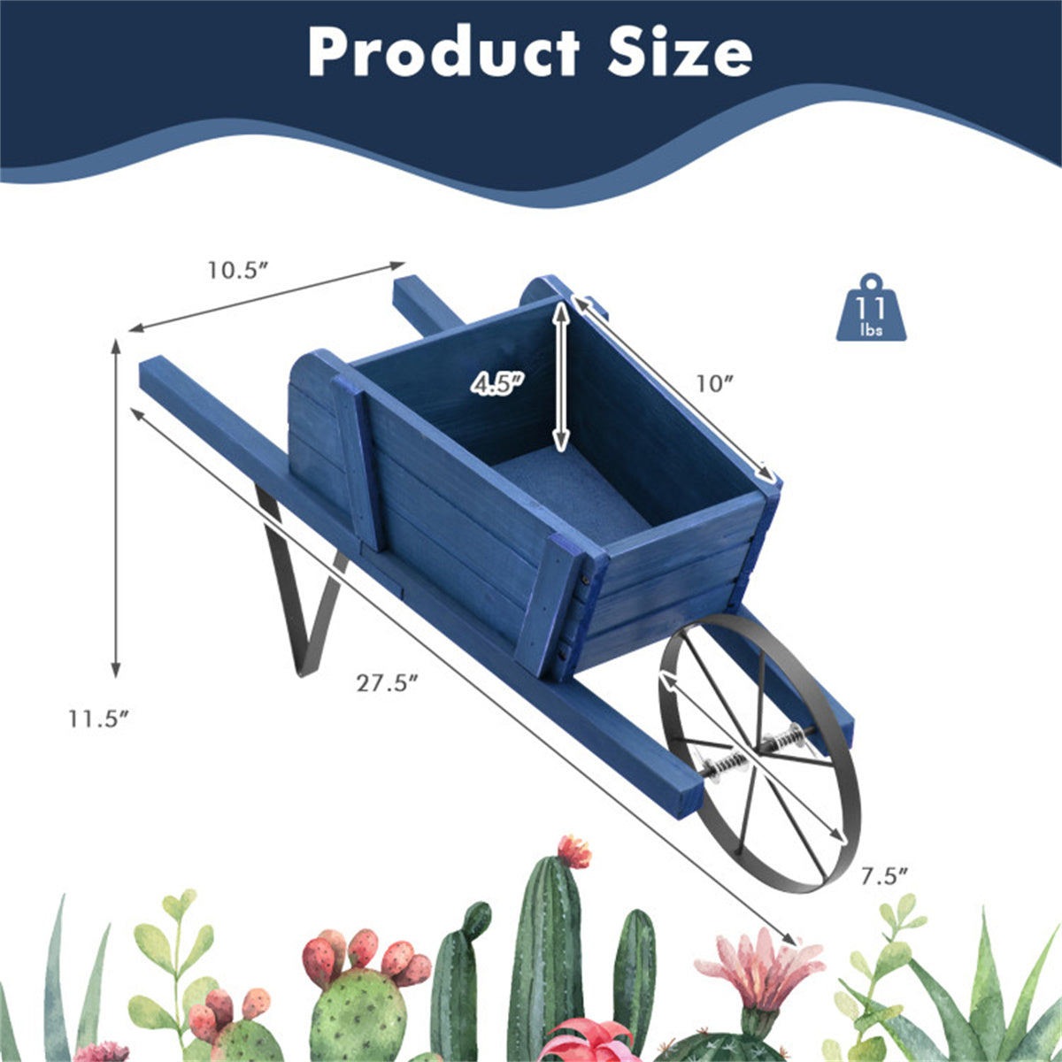 2 In 1 Wheelbarrow Planter，Wooden Wagon Planter with 9 Magnetic Accessories for Garden Yard 0e7rxg-c0