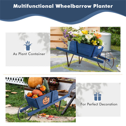 2 In 1 Wheelbarrow Planter，Wooden Wagon Planter with 9 Magnetic Accessories for Garden Yard 0e7rxg-c0