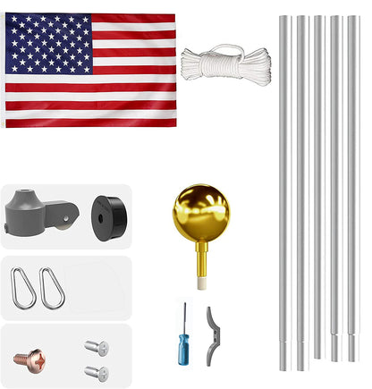 20 FT Sectional Flag Pole Kit Extra Thick Aluminum Flagpole with 1 Flag 2 Rope - Decoration - Quality Life