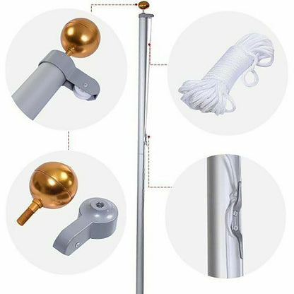 20 FT Sectional Flag Pole Kit Extra Thick Aluminum Flagpole with 1 Flag 2 Rope - Decoration - Quality Life