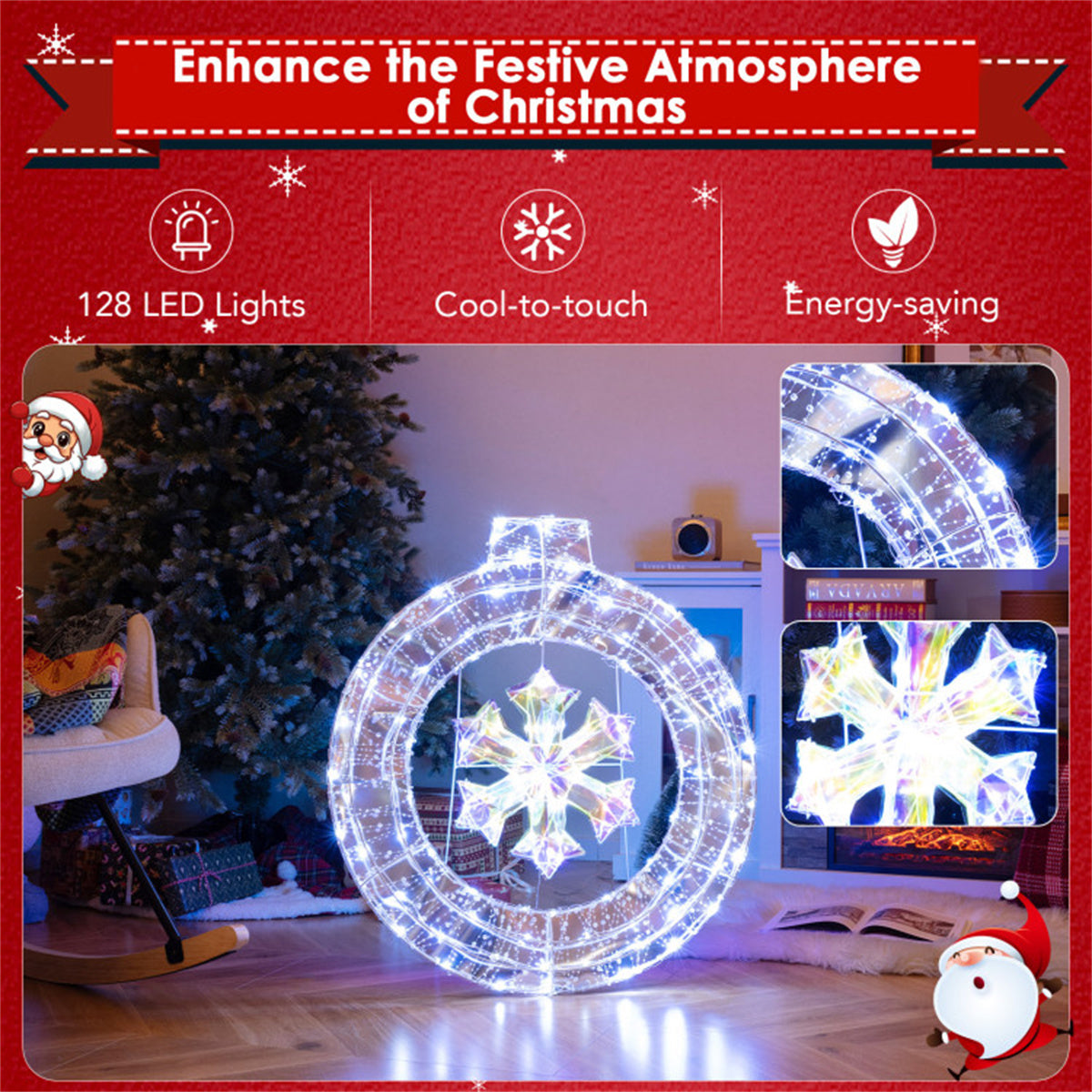 33 Inch Lighted Snowflake Wreath Christmas Decoration - Decoration - Quality Life