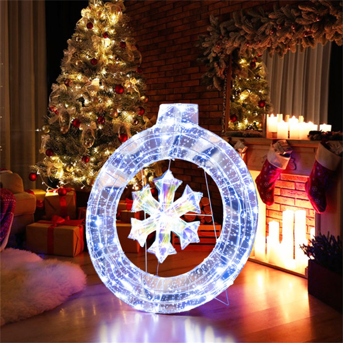 33 Inch Lighted Snowflake Wreath Christmas Decoration - Decoration - Quality Life