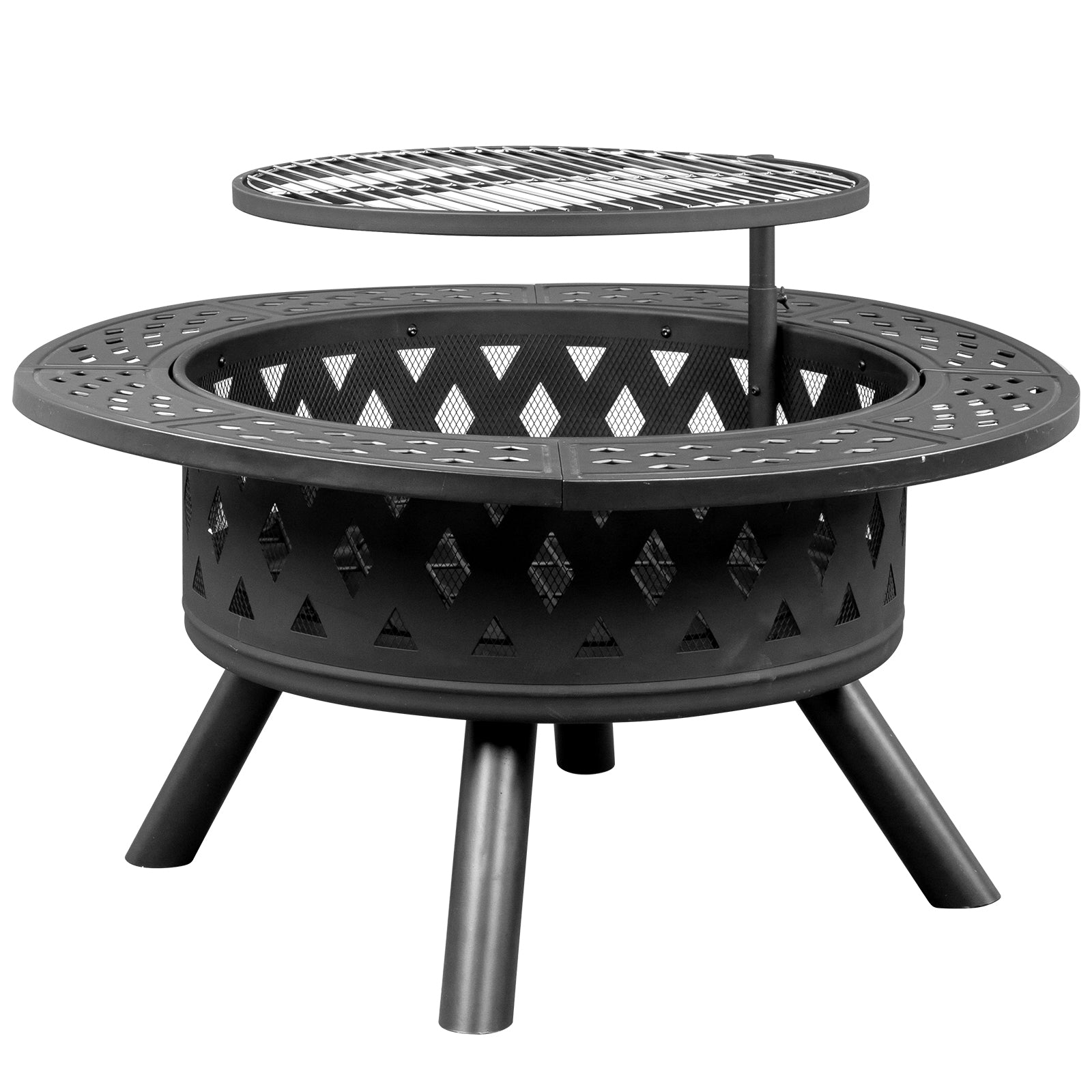 38in Metal Fire Pit with Cooking Grates Black - Decoration - Quality Life