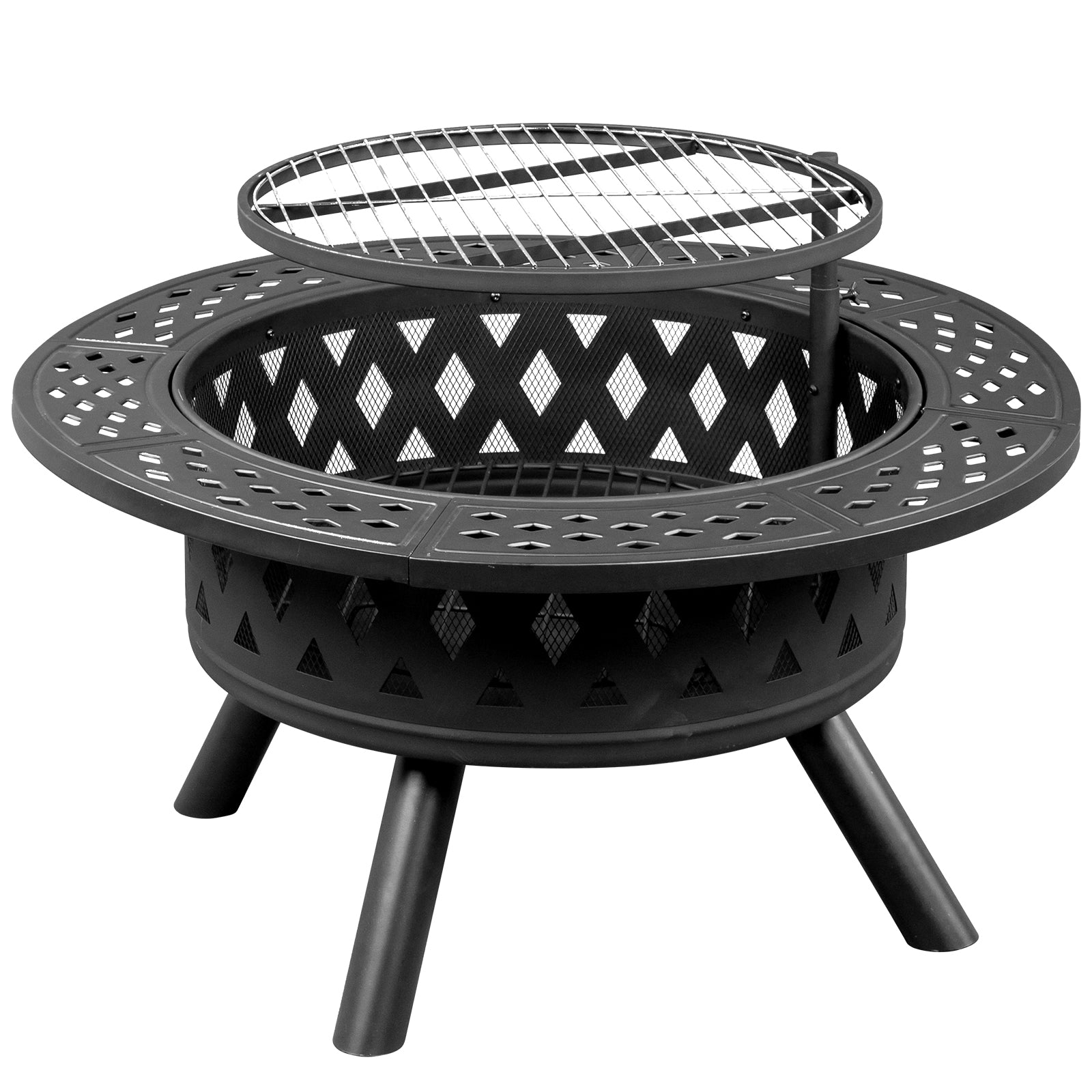 38in Metal Fire Pit with Cooking Grates Black - Decoration - Quality Life