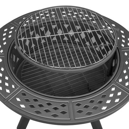 38in Metal Fire Pit with Cooking Grates Black - Decoration - Quality Life