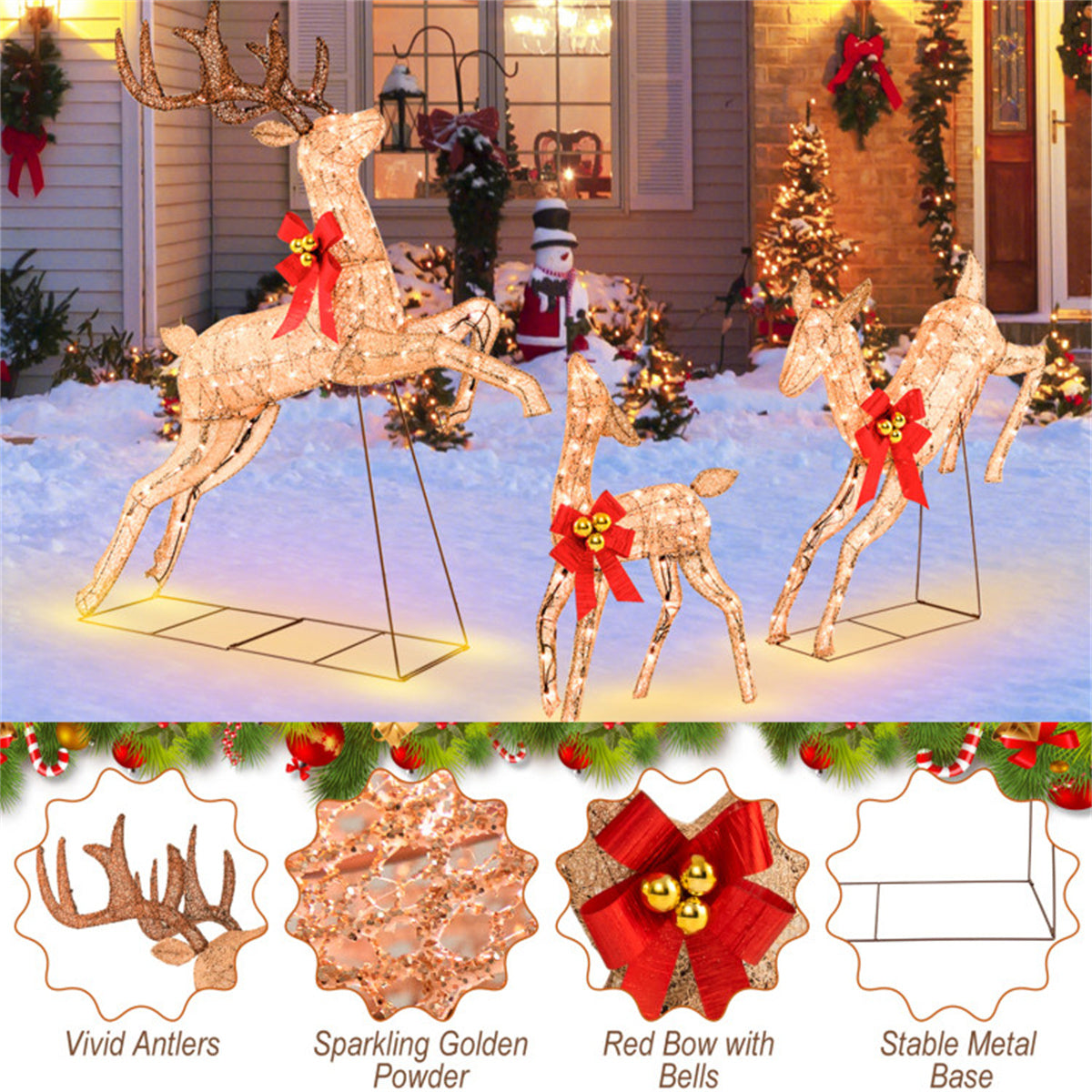 3 Pieces  Lighted Christmas Reindeer Christmas decoration - Decoration - Quality Life