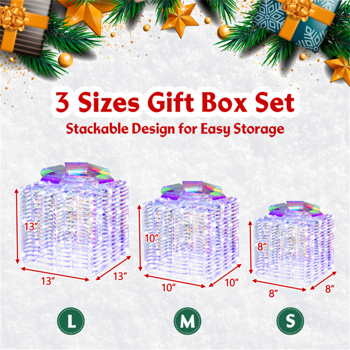 3 glowing Christmas gift boxes with bows - Decoration - Quality Life