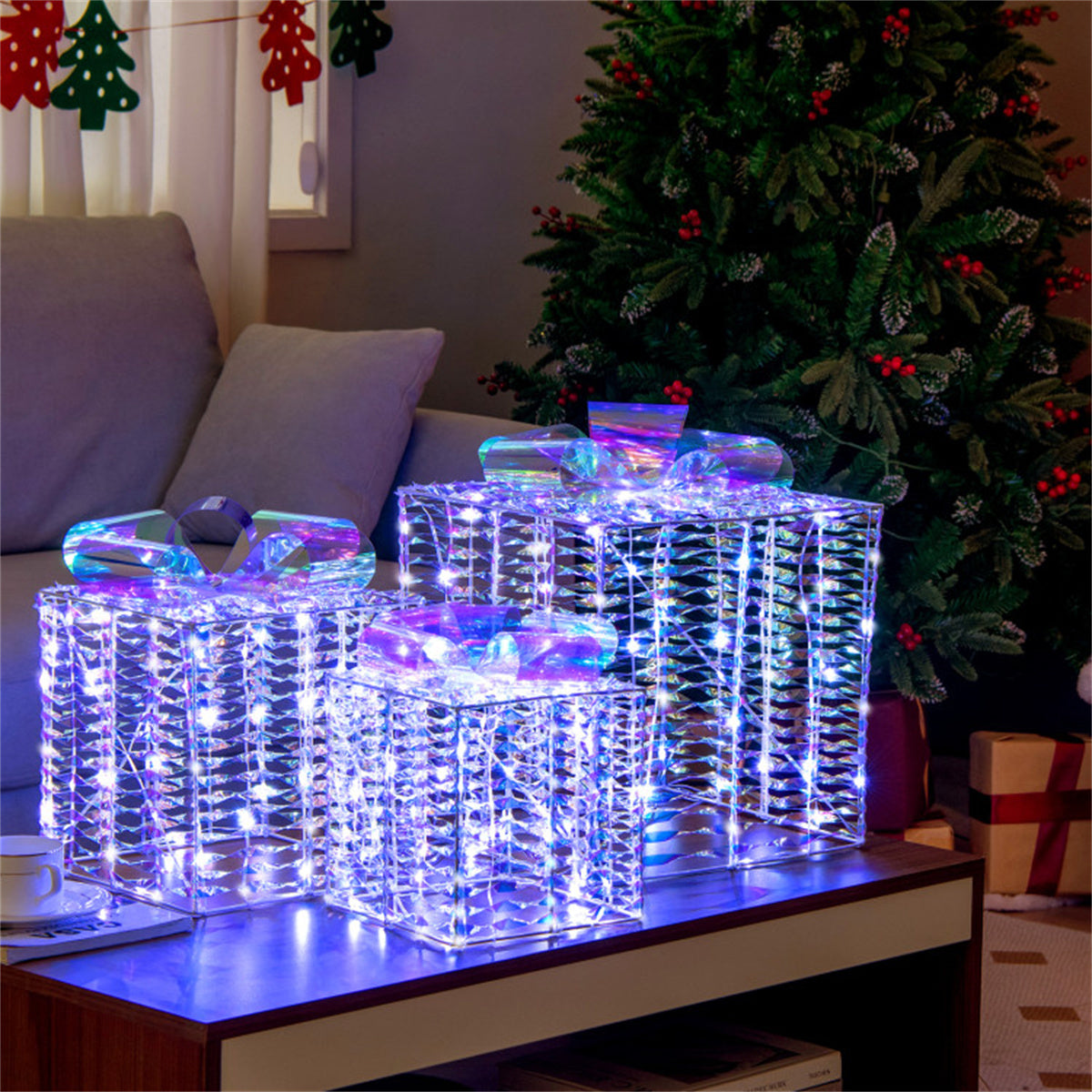 3 glowing Christmas gift boxes with bows - Decoration - Quality Life