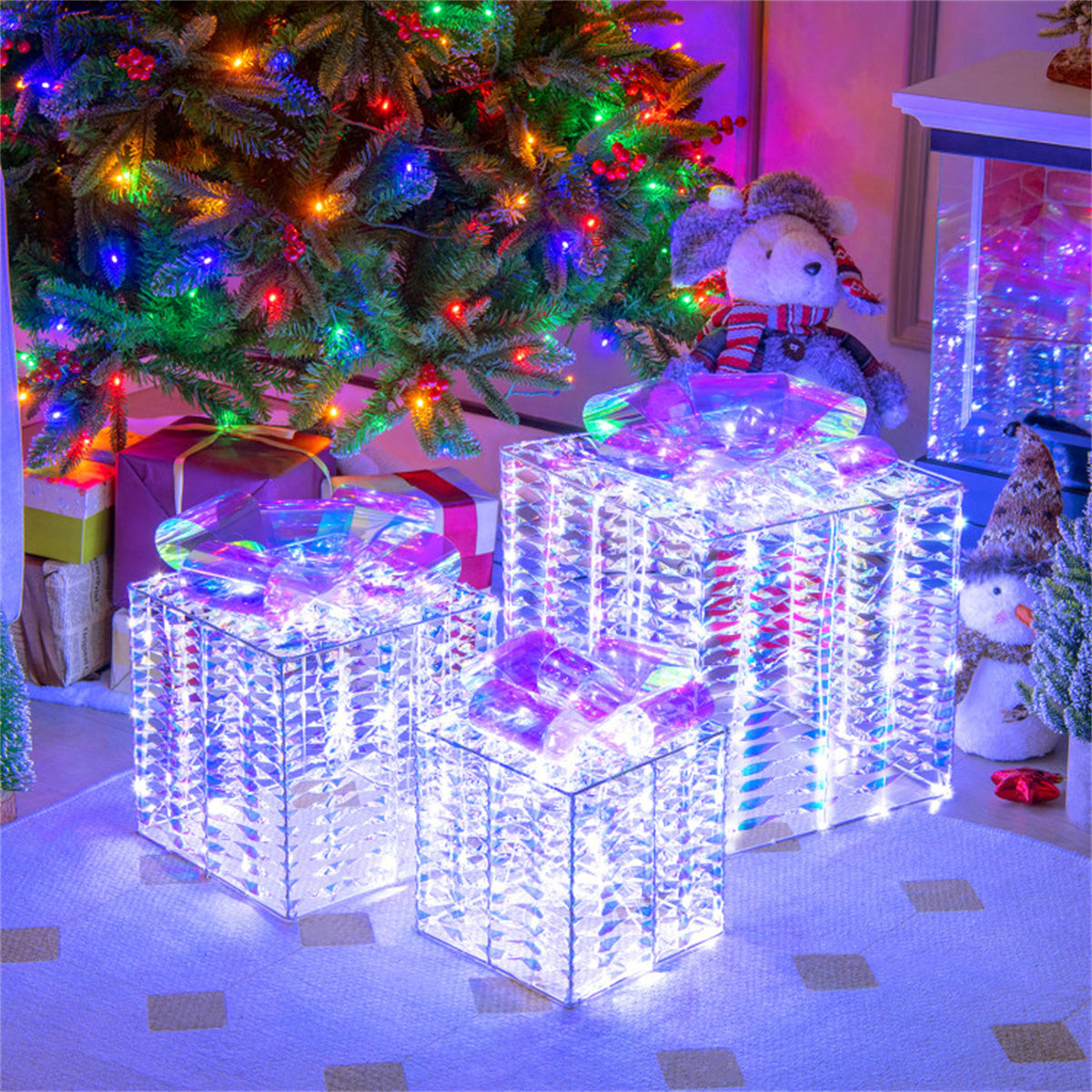 3 glowing Christmas gift boxes with bows - Decoration - Quality Life