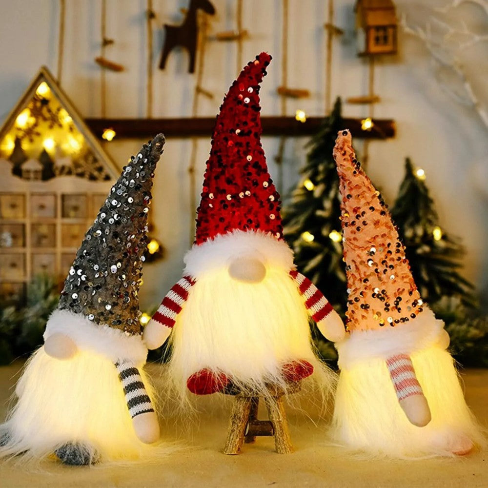 3pcs LED Lighted Christmas Gnome Handmade Santa Elf Figurine Faceless Doll Decor - Decoration - Quality Life