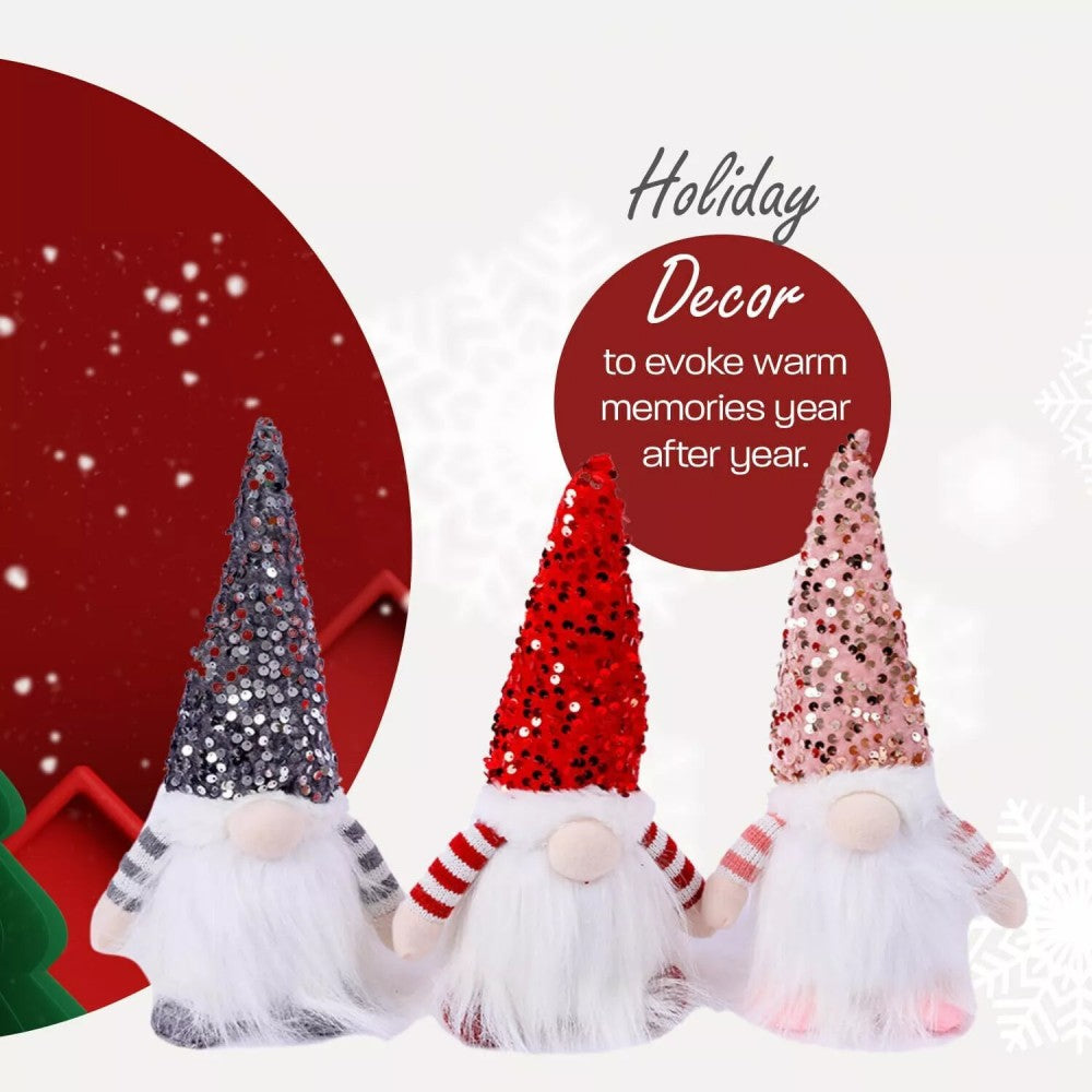 3pcs LED Lighted Christmas Gnome Handmade Santa Elf Figurine Faceless Doll Decor - Decoration - Quality Life