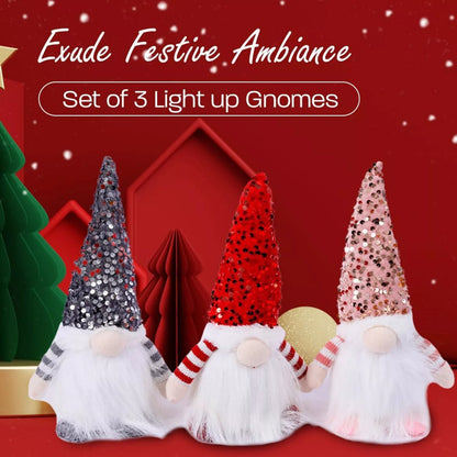 3pcs LED Lighted Christmas Gnome Handmade Santa Elf Figurine Faceless Doll Decor - Decoration - Quality Life