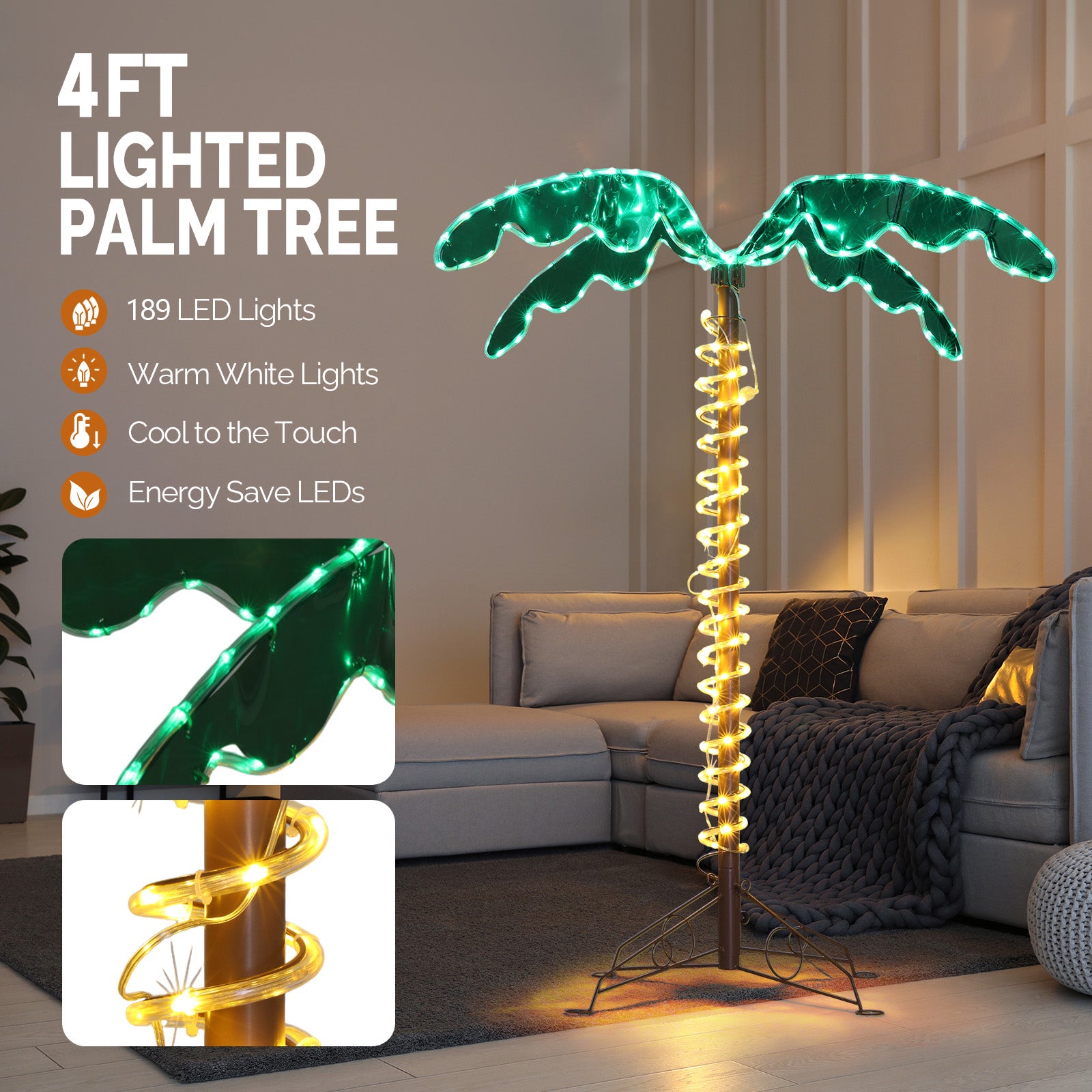 4ft 189 Lights 31V 6W Coconut Tree Lights Garden Tree Lights Decoration - Decoration - Quality Life