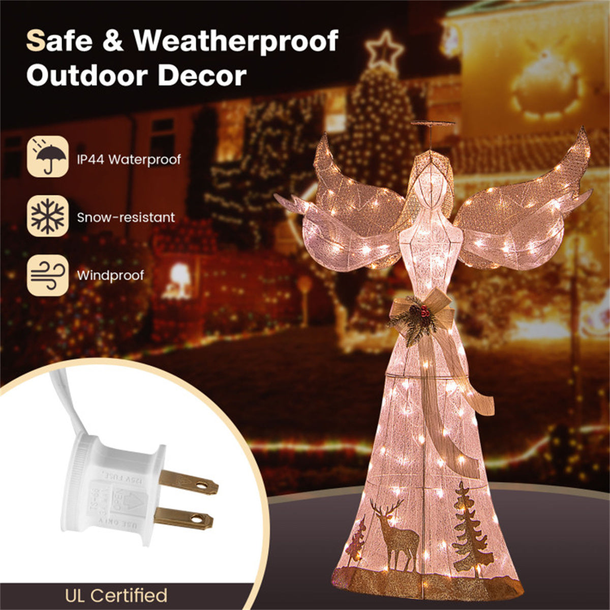 5-foot Christmas angel with 100 warm white lights - Decoration - Quality Life