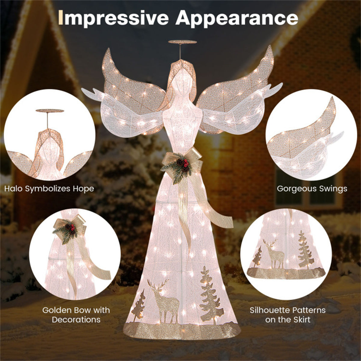 5-foot Christmas angel with 100 warm white lights - Decoration - Quality Life