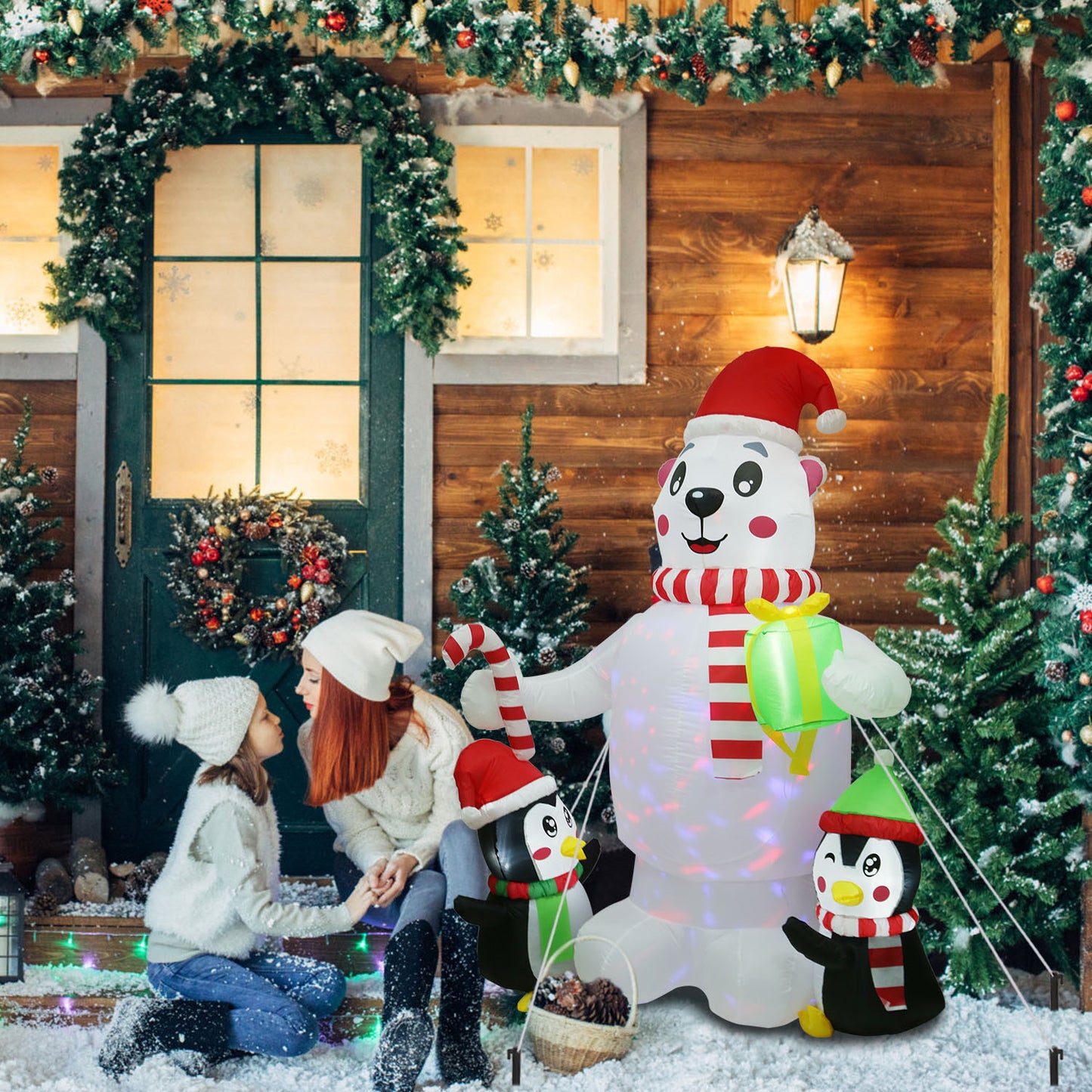 5.9FT Christmas Inflatable Outdoor Decoration Polar Bear Gift Box Penguin Blow Up Yard Decoration with LED Light Built-in Air Blower for Winter Holiday Xmas Garden - Decoration - Quality Life