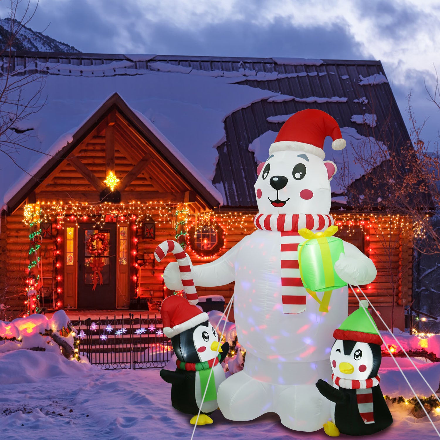 5.9FT Christmas Inflatable Outdoor Decoration Polar Bear Gift Box Penguin Blow Up Yard Decoration with LED Light Built-in Air Blower for Winter Holiday Xmas Garden - Decoration - Quality Life