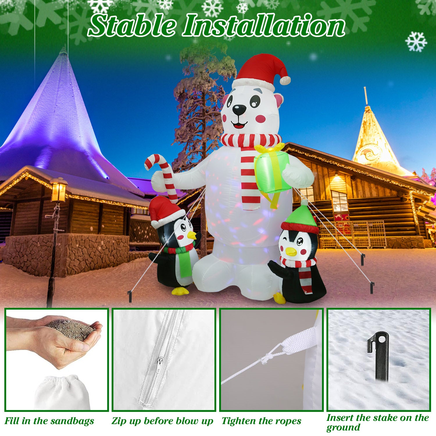 5.9FT Christmas Inflatable Outdoor Decoration Polar Bear Gift Box Penguin Blow Up Yard Decoration with LED Light Built-in Air Blower for Winter Holiday Xmas Garden - Decoration - Quality Life