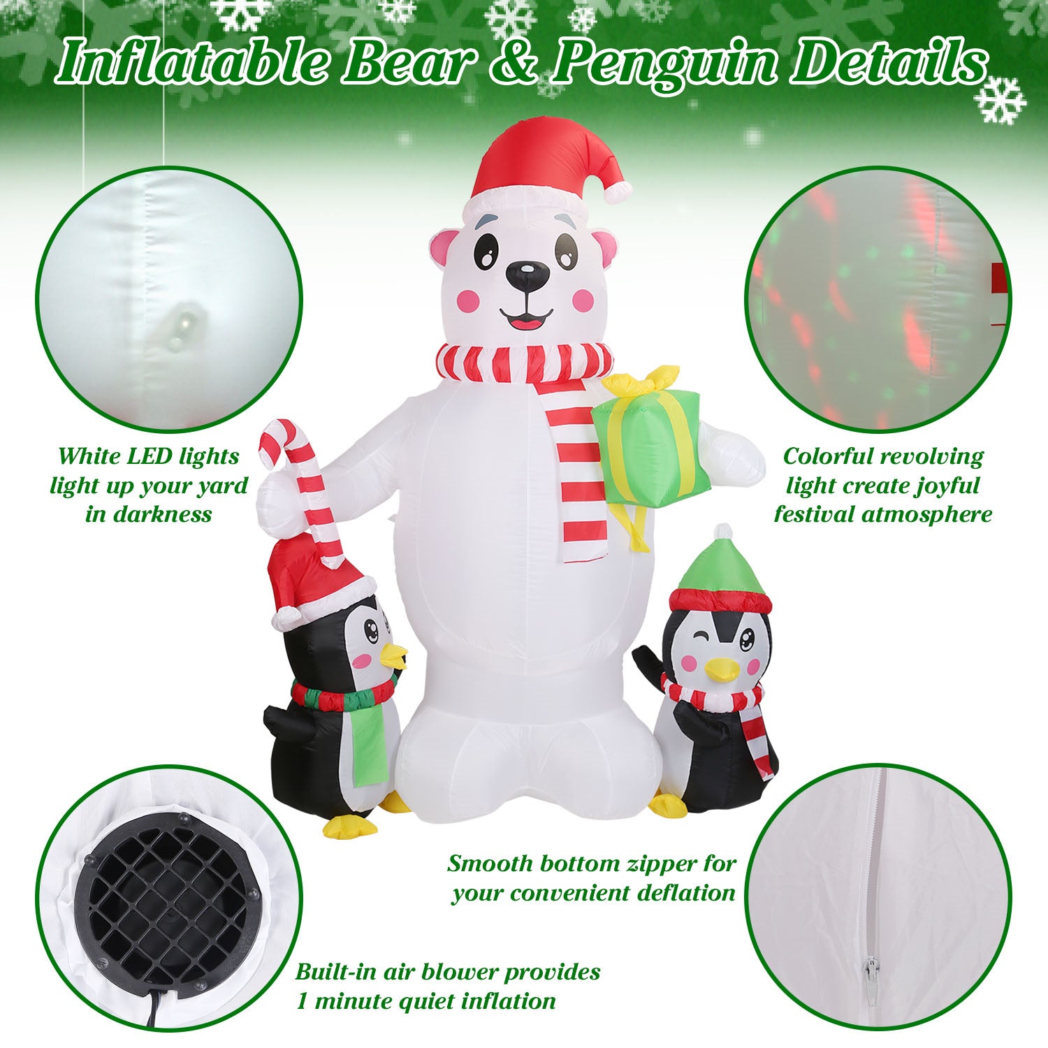 5.9FT Christmas Inflatable Outdoor Decoration Polar Bear Gift Box Penguin Blow Up Yard Decoration with LED Light Built-in Air Blower for Winter Holiday Xmas Garden - Decoration - Quality Life