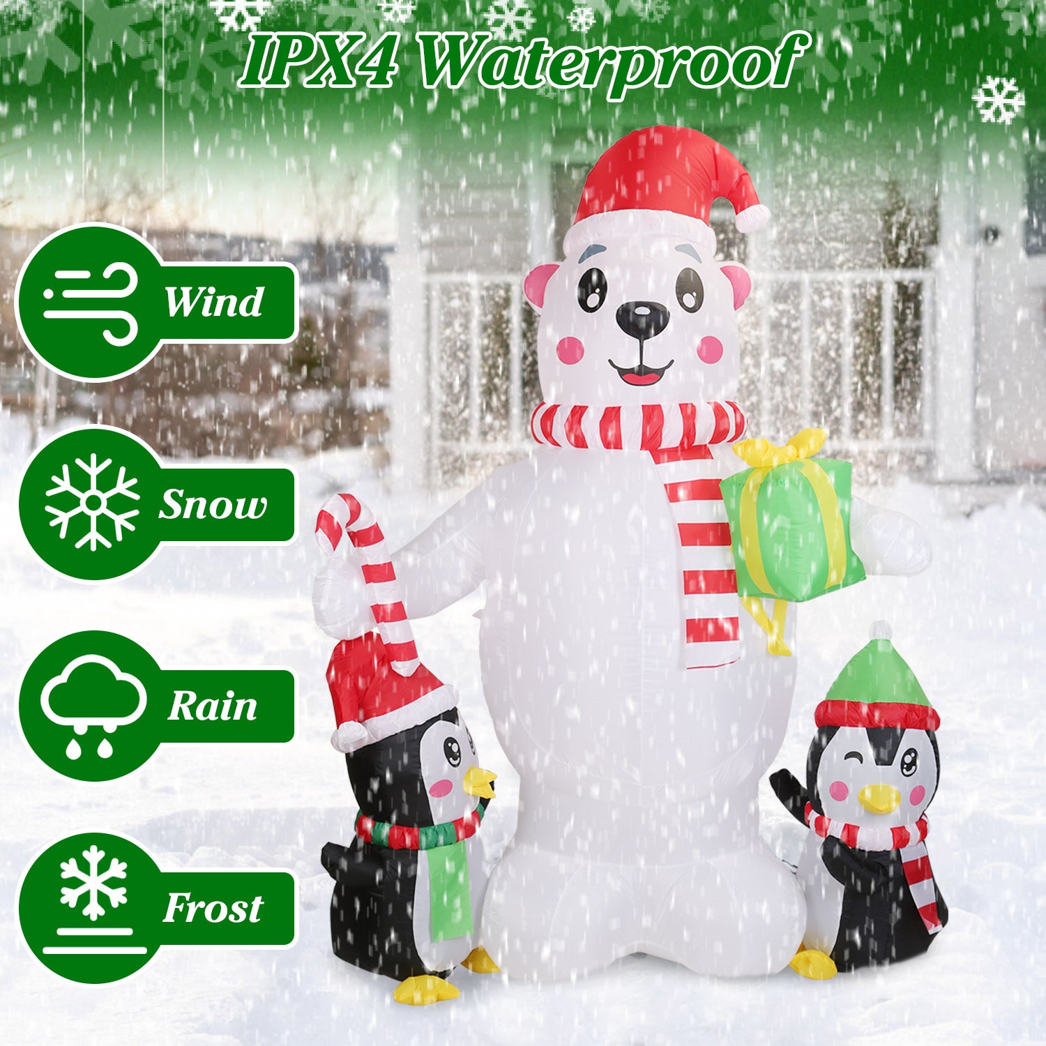 5.9FT Christmas Inflatable Outdoor Decoration Polar Bear Gift Box Penguin Blow Up Yard Decoration with LED Light Built-in Air Blower for Winter Holiday Xmas Garden - Decoration - Quality Life