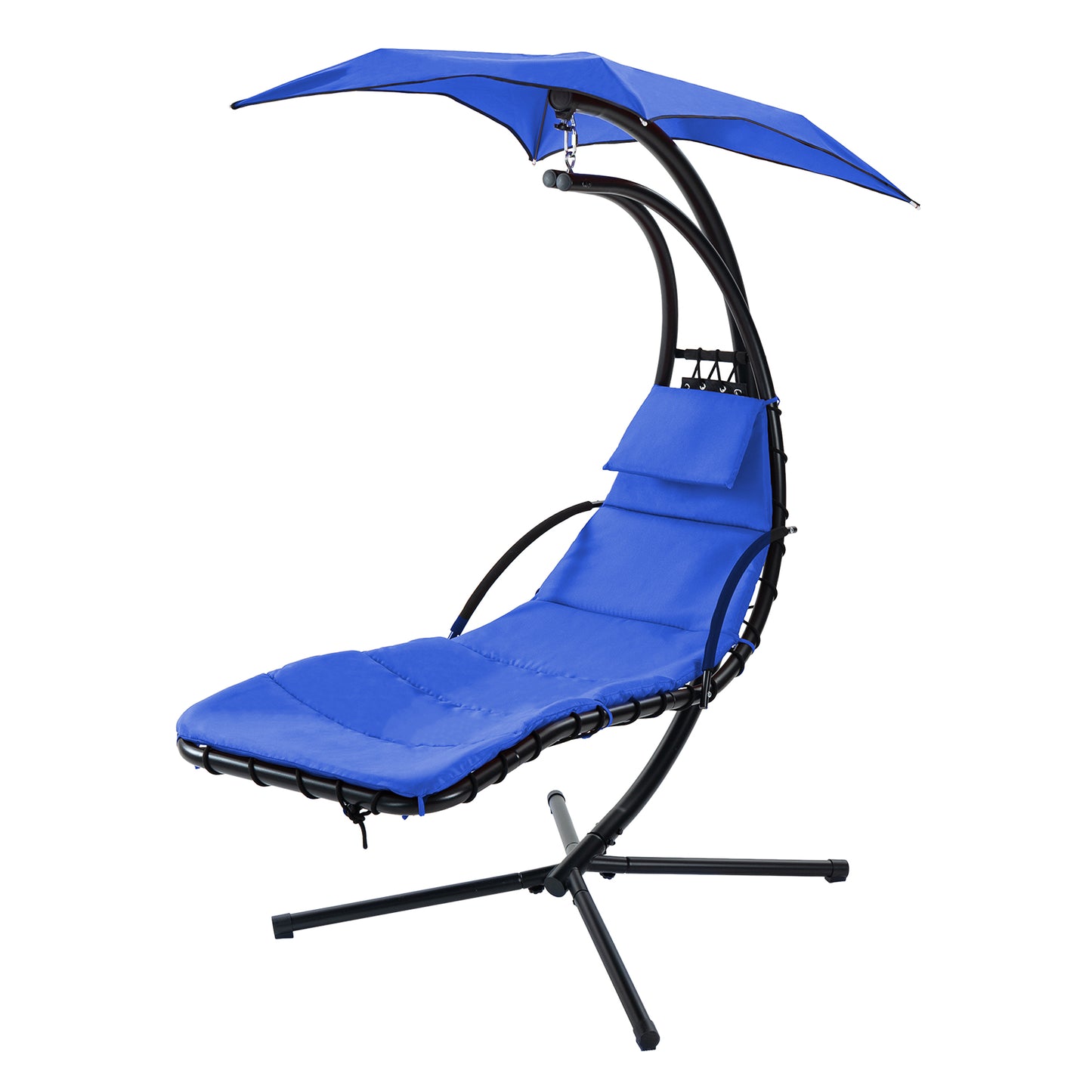 53.15 in. Outdoor Teal Hanging Curved Lounge Chair Steel Hammocks Chaise Swing with Built-In Pillow and Removable Canopy - Decoration - Quality Life