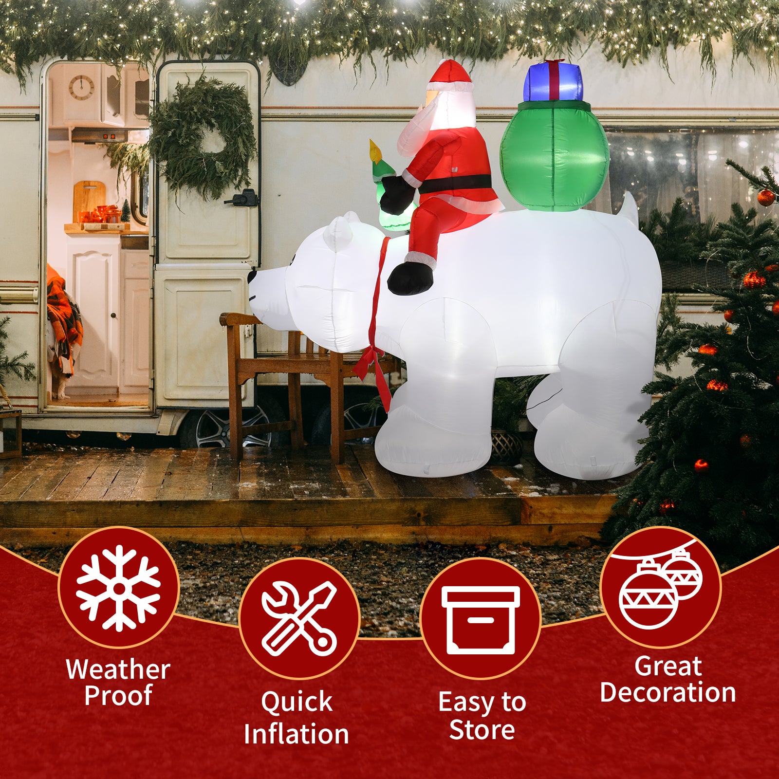 6ft 15W 7pcs LED Lights Santa Claus Rides Polar Bear Garden Santa Claus Decoration - Decoration - Quality Life